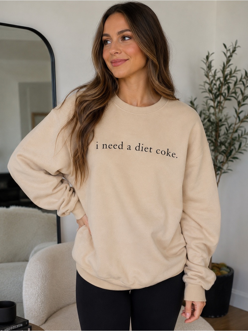 I Need a Diet Coke Beige Graphic Crewneck Sweatshirt Approx Size L